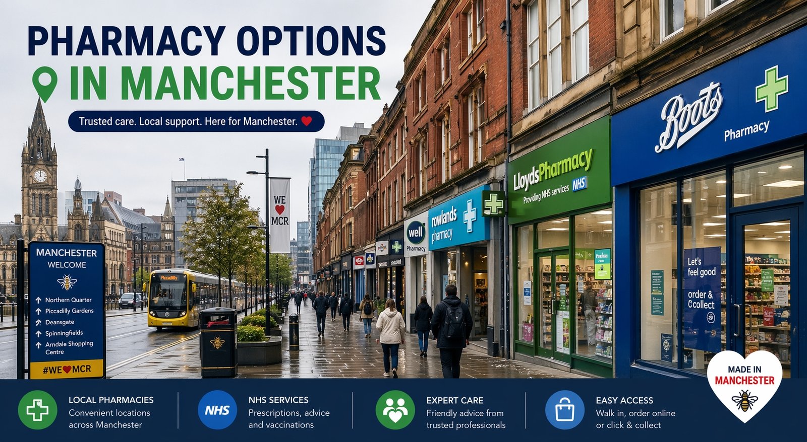 Pharmacies in Manchester city centre exterior