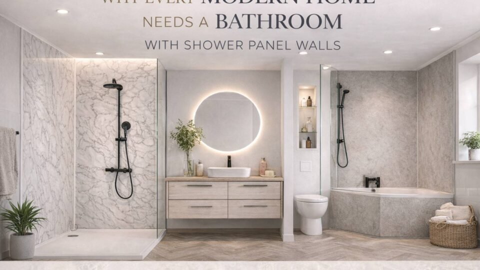 Modern bathroom with stylish shower panel walls and contemporary interior design